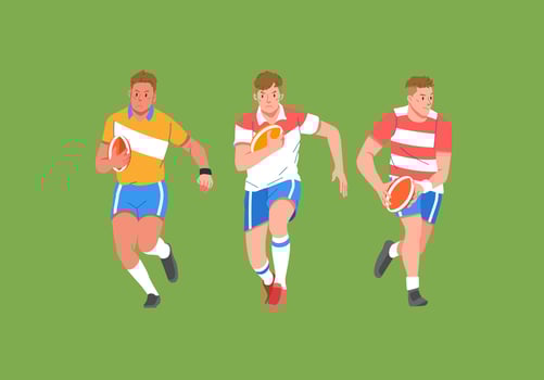 Rugby sport player in action set carrying  ball and run vector