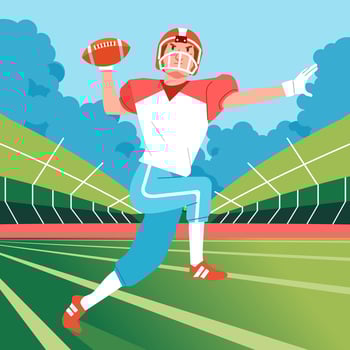 american football player jump to throw the ball on the field vector