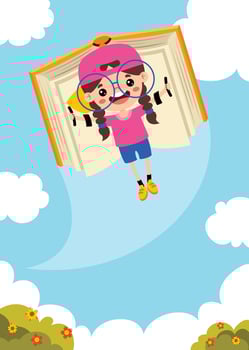 Cartoon Kid Flying With Book vector