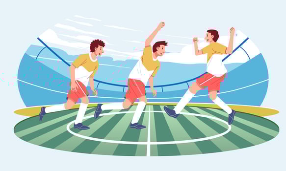 Football team player celebrating. Soccer player celebrating goal on the stadium. flat vector illustration.