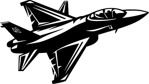 Fighter Jet, Black and White Vector illustration