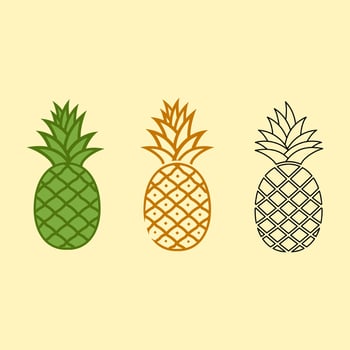 Set of pineapple icons in a flat style. vector
