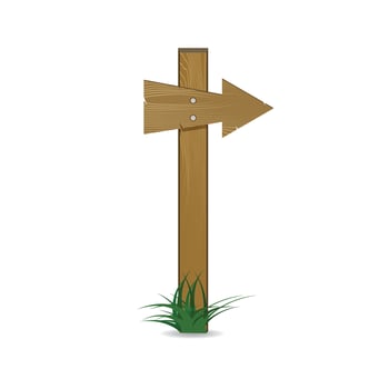 Wooden arrow cartoon sign vector. Wooden arrow board rural brown, billboard plywood illustration vector
