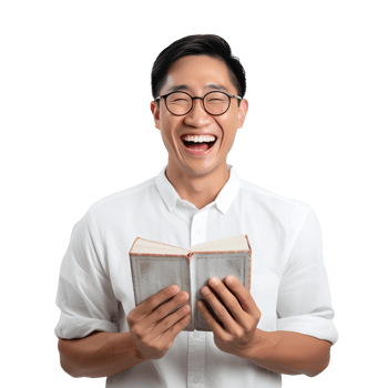Asian man reading or holding a book. Isolated AI Generated AI Generated png