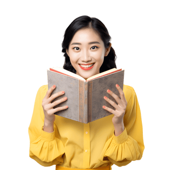 Asian young woman reading or holding a book. isolated AI Generated AI Generated png