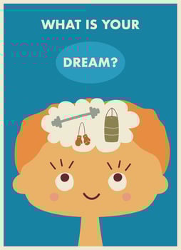 educational poster with a child dreaming of different sports vector illustration
