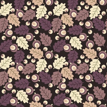 Seamless floral pattern with autumn oak leaves and nuts vector