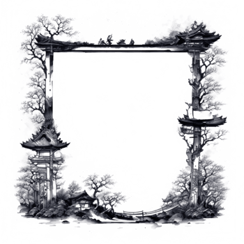 Japanese Style Link Art Border Frame Ai Generative png