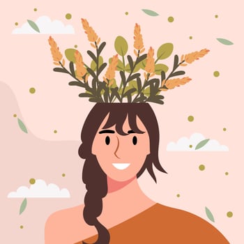 Flat design vector illustration concept of woman with flowers in her head.