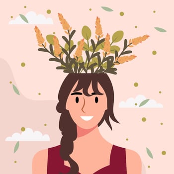 Flat design vector illustration concept of woman with flowers in her head.
