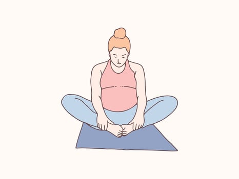 Pregnant woman doing yoga simple korean style illustration vector