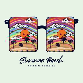 Summer Retro Sunglasses Sunset.  Palm Tree Retro  Palm Tree Retro Sunglasses. Summer Vibes With A Sunglass vector