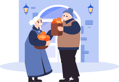 Hand Drawn Elderly people talking in front of the house in flat style png