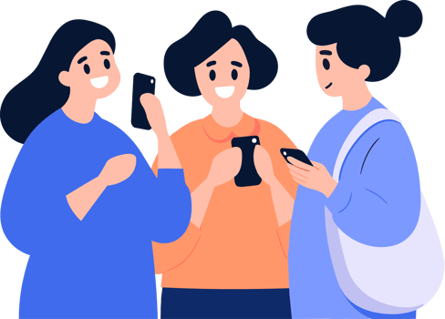 Hand Drawn A group of friends characters are standing and talking in flat style png