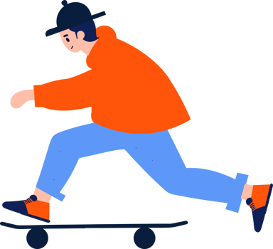 Hand Drawn Teenage characters playing skateboards in flat style png