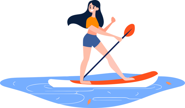 Hand Drawn Tourist teen characters are playing surfboards at the sea in flat style png