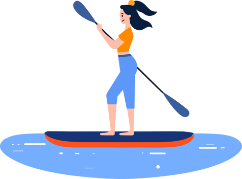 Hand Drawn Tourist teen characters are playing surfboards at the sea in flat style png