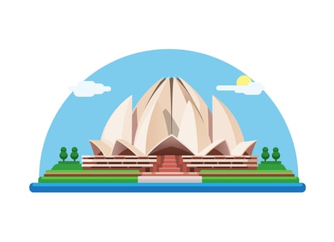 Lotus Temple India Landmark Building Flat Cartoon illustration Vector
