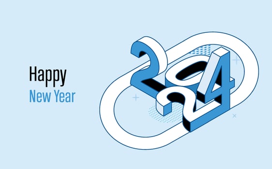 Happy new year 2024 celebration concept for greeting card, banner and post template. Isometric vector