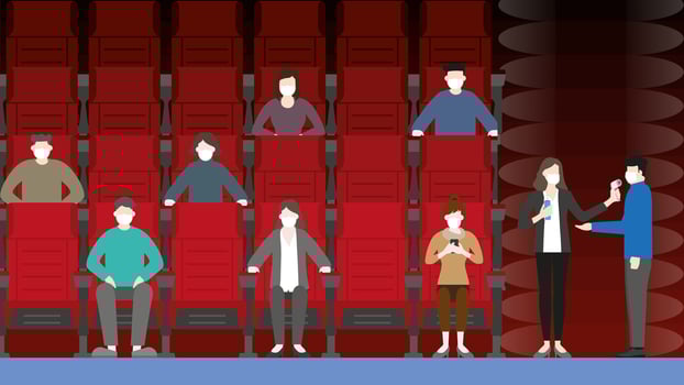 Movie theater new normal lifestyle after pandemic virus. vector