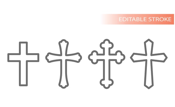 Cristian cross or catholic vector icon set. Church crucifix, Christianity icons.