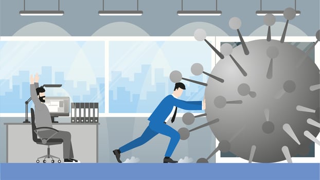 Economic impact of a pandemic. Business owner fights against virus vector