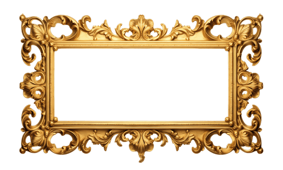 Golden baroque Decorative luxury Photo frame isolated on transparent background. PNG file, cut out. AI Generated
