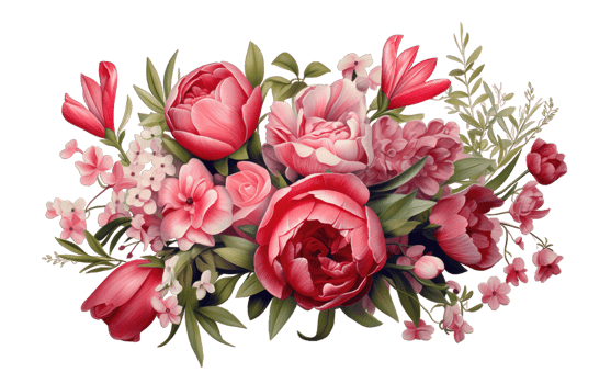 Red and pink Bouquet of garden flowers Floral arrangement isolated on transparent background. PNG file, cut out. AI Generated