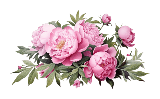 Pink Peony Bouquet of garden flowers Floral arrangement isolated on transparent background. PNG file, cut out. AI Generated