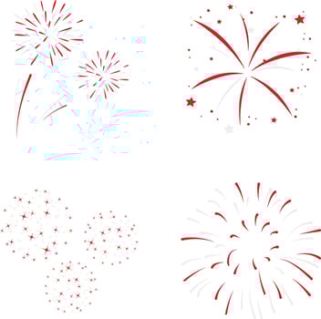 Indonesian Independence Day Fireworks In Flat Design. Vector Illustration Set.