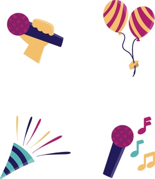 New Year Party Icon On White Background. Vector Illustration Set.