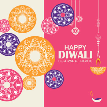 Happy Diwali, festival of lights, Paper Graphic of Indian Rangoli, golden lights, colorful decorative background, Blue magenta background vector