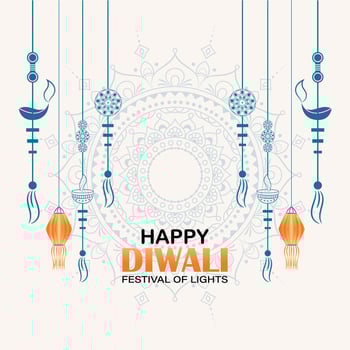 Happy Diwali, festival of lights, Paper Graphic of Indian Rangoli, golden lights, colorful decorative background, Blue magenta background vector