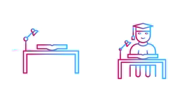 study desk and studying on desk  Icon vector