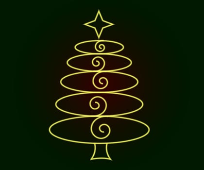 Neon Christmas tree with star, glowing icon. Neon New Year tree silhouette, outline Christmas tree in vivid colors. Festive fir with neon light. Icon set, sign, symbol for UI. Vector illustration