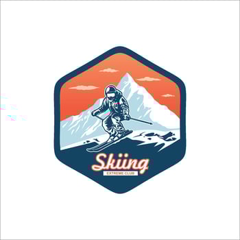 Ski club concept with skiers skiing downhill in high mountains vector