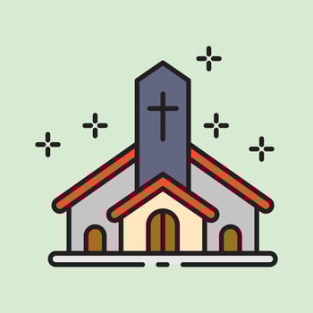 christmas church icon with lineal color style vector