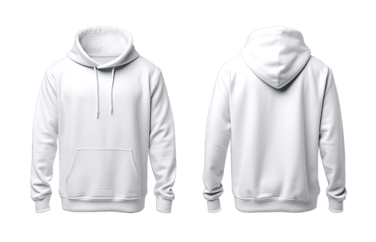 White hoodie front and back side mockup Template isolated on transparent background. PNG file, cut out. AI Generated