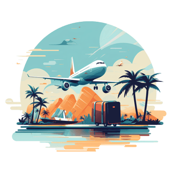 airplane flying over the ocean with palm trees and mountains AI Generative png
