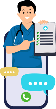 smartphone with man doctor popping out from screen. online consultation medical png