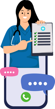 smartphone with woman doctor popping out from screen. online consultation medical png