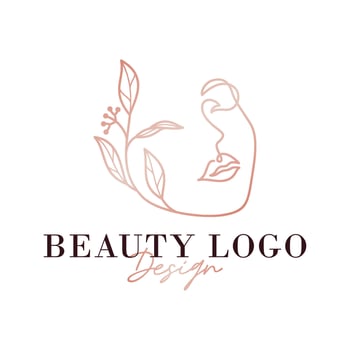 Monoline Feminine Leaf Half Face Illustration Logo vector