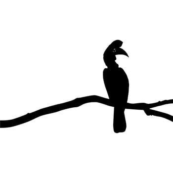 Great Horn Bird Silhouette Perched on the Branch Tree Silhouette. Vector Illustration