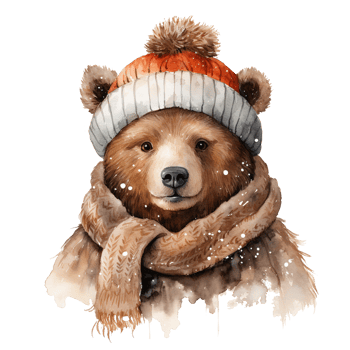 Bear Wearing Winter Clothes For Christmas Event. Watercolor Style. AI Generated png