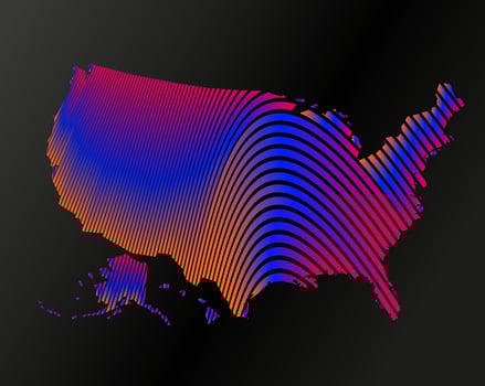 The United States vector map waves lines illustration.