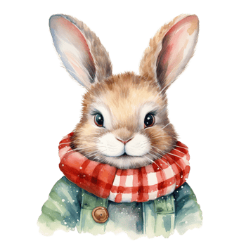 Rabbit Wearing Winter Clothes For Christmas Event. Watercolor Style. AI Generated png