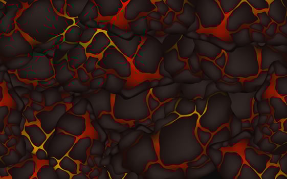 Stylized abstract background of volcano magma glow texture in cracking holes.Destroyed earth surface and flowing lava. vector