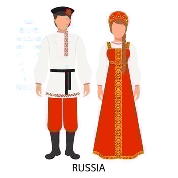 A man and a woman in Russian folk costumes. Culture and traditions of Russia. Illustration, vector
