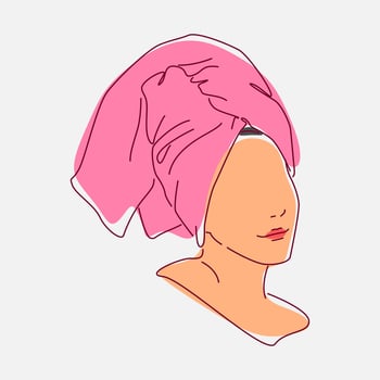 line art of a woman face with a towel on her head. colored. editable stroke. vector illustration.
