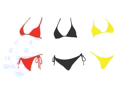 set of three bikini, swimwear. summer, swimming, beach, fashion concept. flat vector illustration.